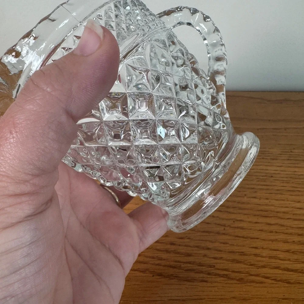Vintage Anchor Hocking Prescut Glass Creamer Pitcher Small Clear Embossed Handle